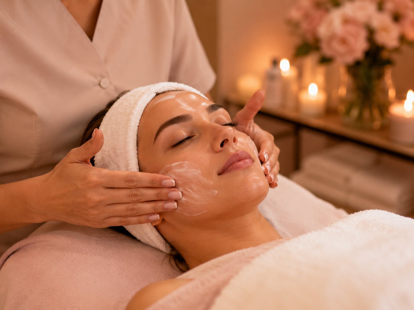 A client enjoying a relaxing facial treatment