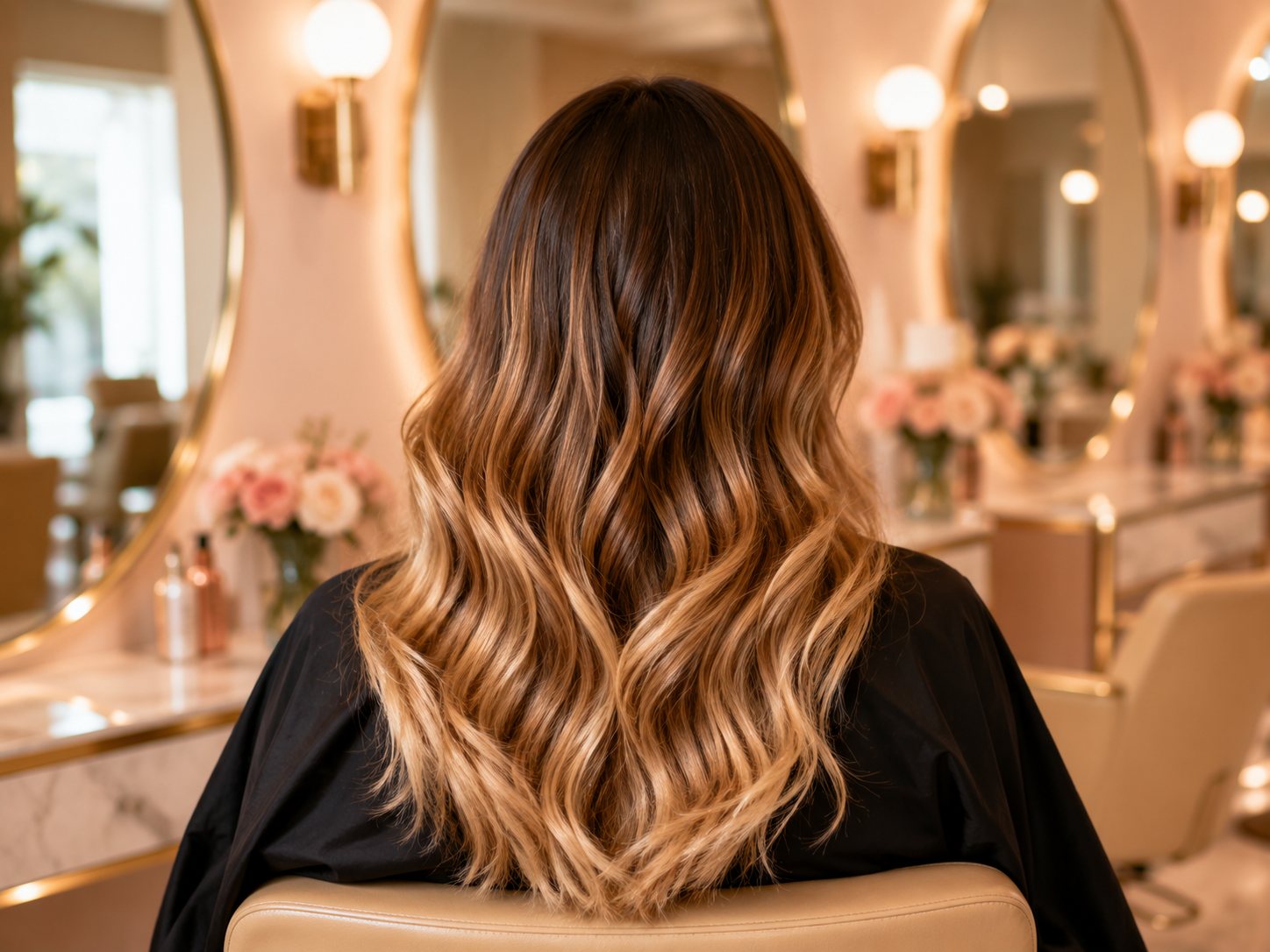 A client showing off freshly coloured balayage hair
